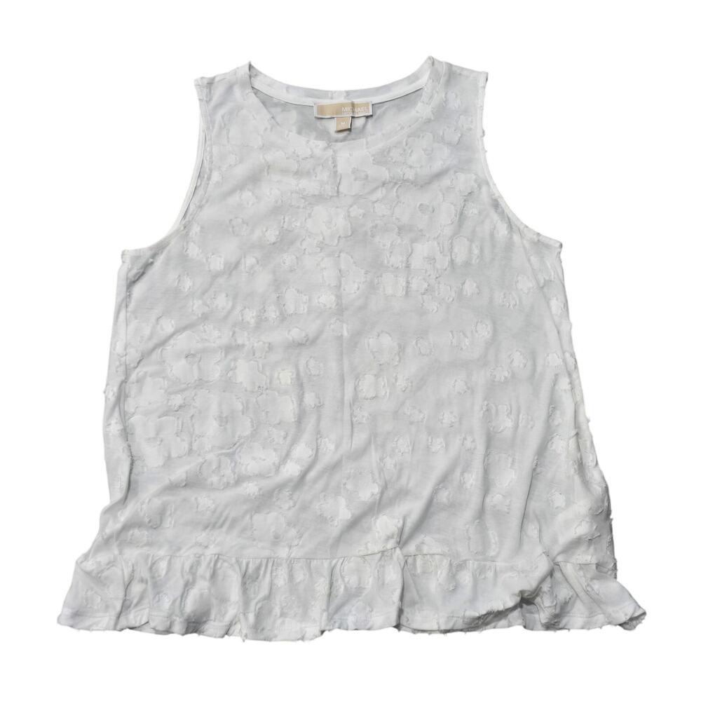 Michael Kors White Floral Sleeveless Peplum Top Dressy Shirt
